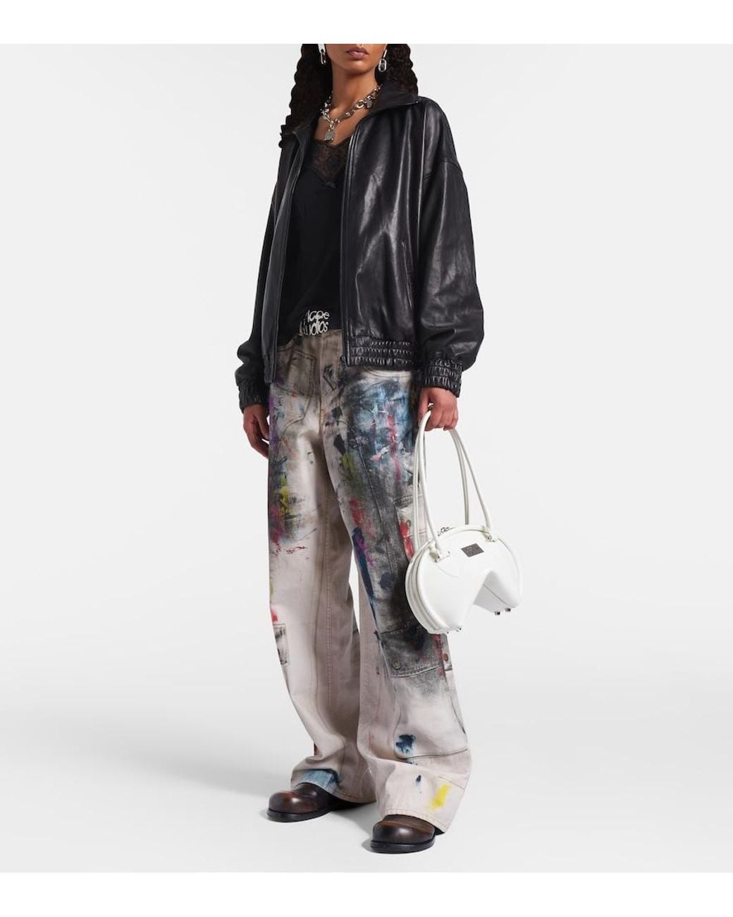 Acne Black Logo Leather Jacket
