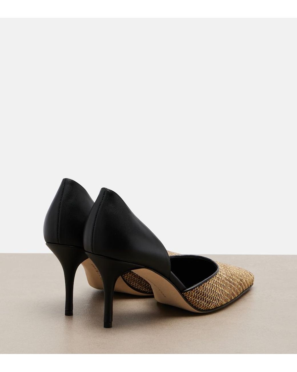 Manolo Blahnik Metallic Taylerbinu Leather-Trimmed Woven Pumps