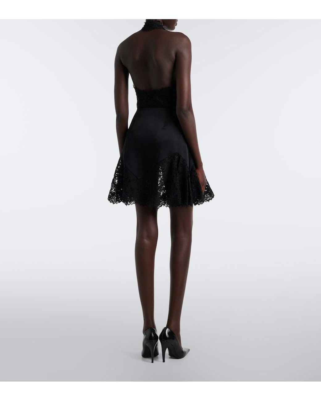 Stella McCartney Black Asymmetric Lace-Trimmed Satin Miniskirt