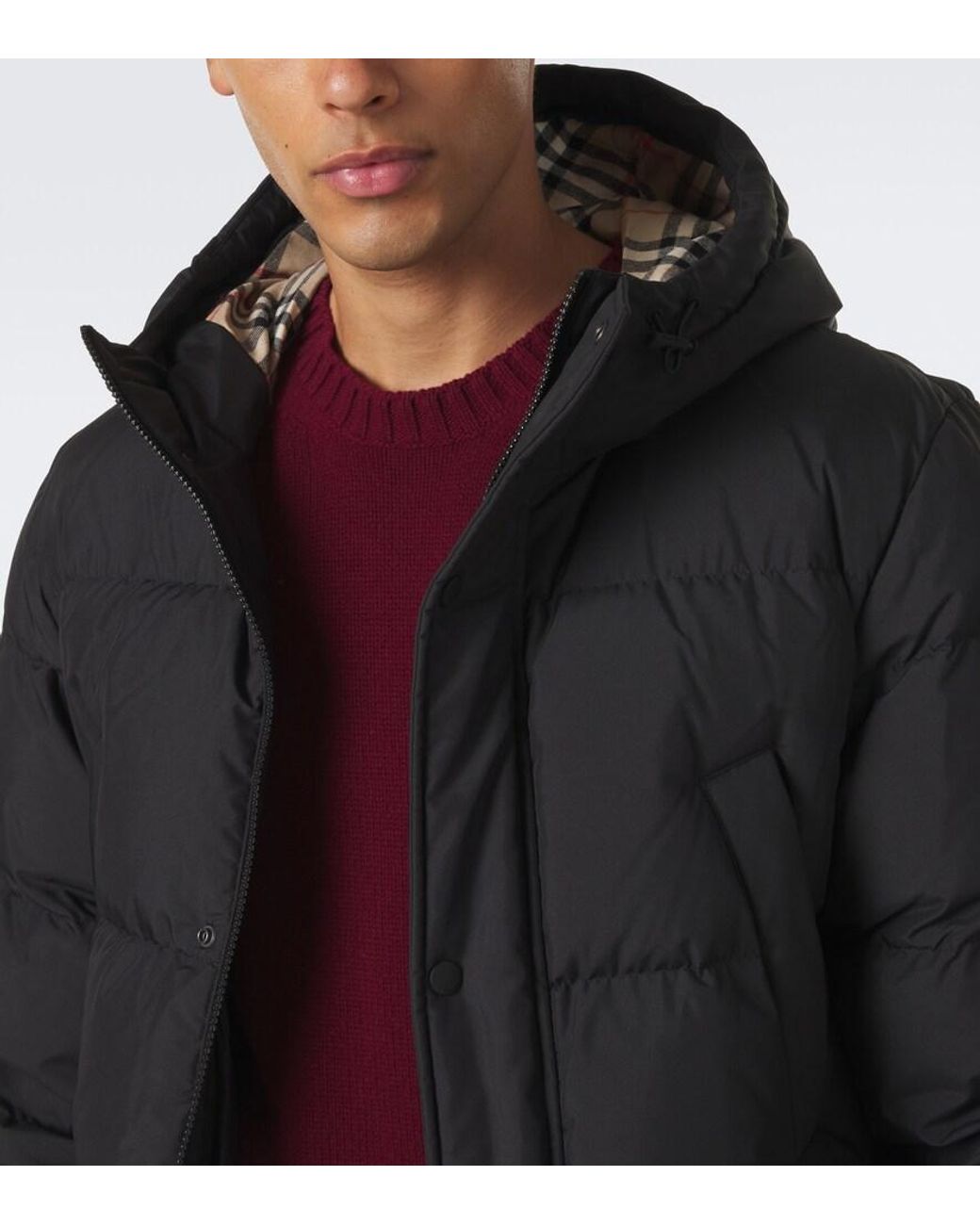 Burberry Black Check Hooded Down Coat for men