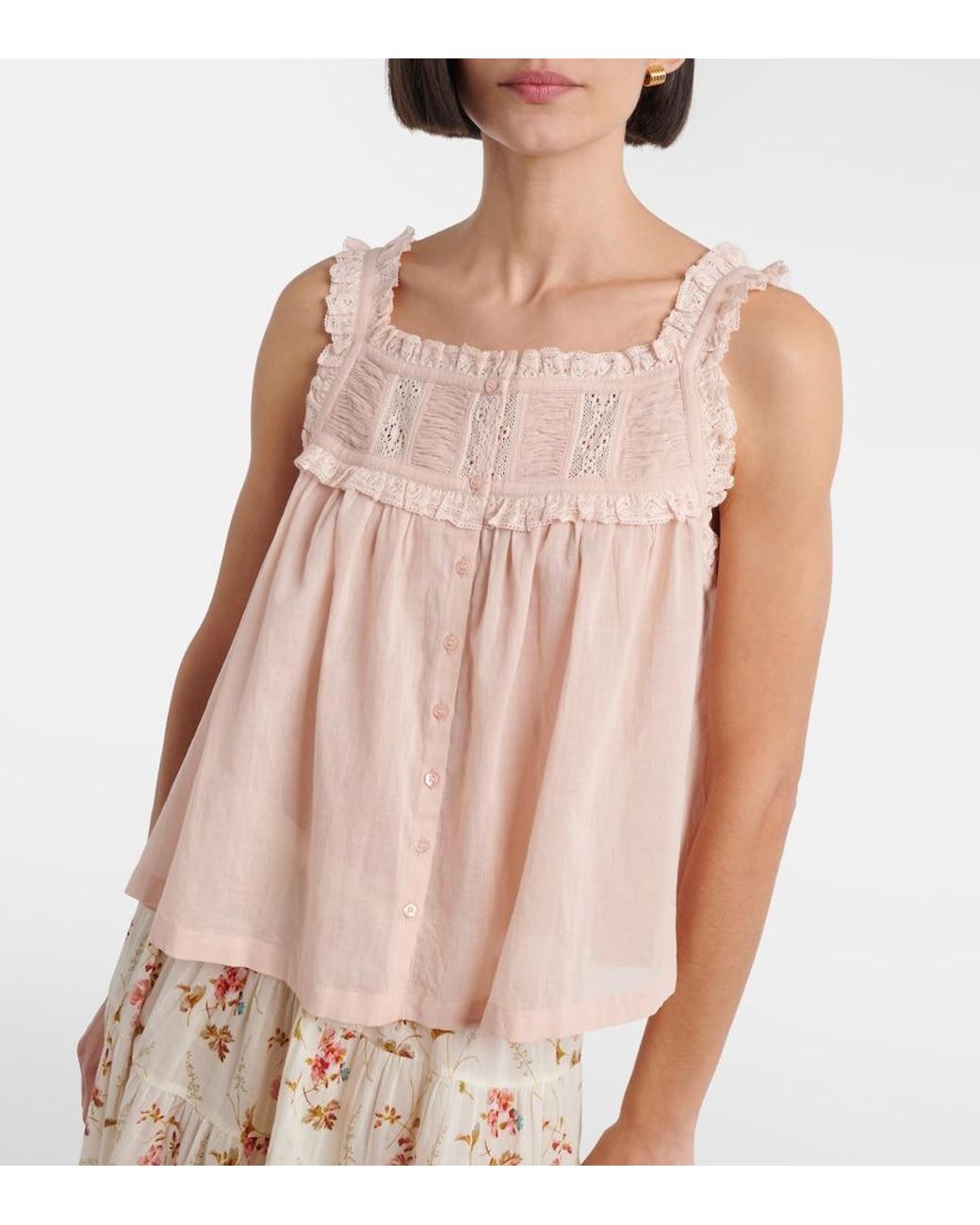Doen Pink Fidella Lace-Trimmed Cotton Top