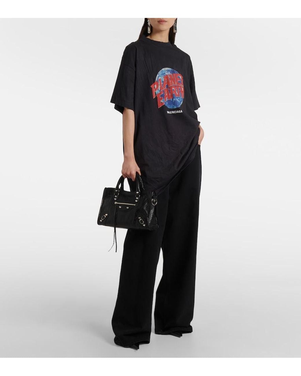 Balenciaga Black T-Shirt Planet Earth Aus Baumwoll-Jersey