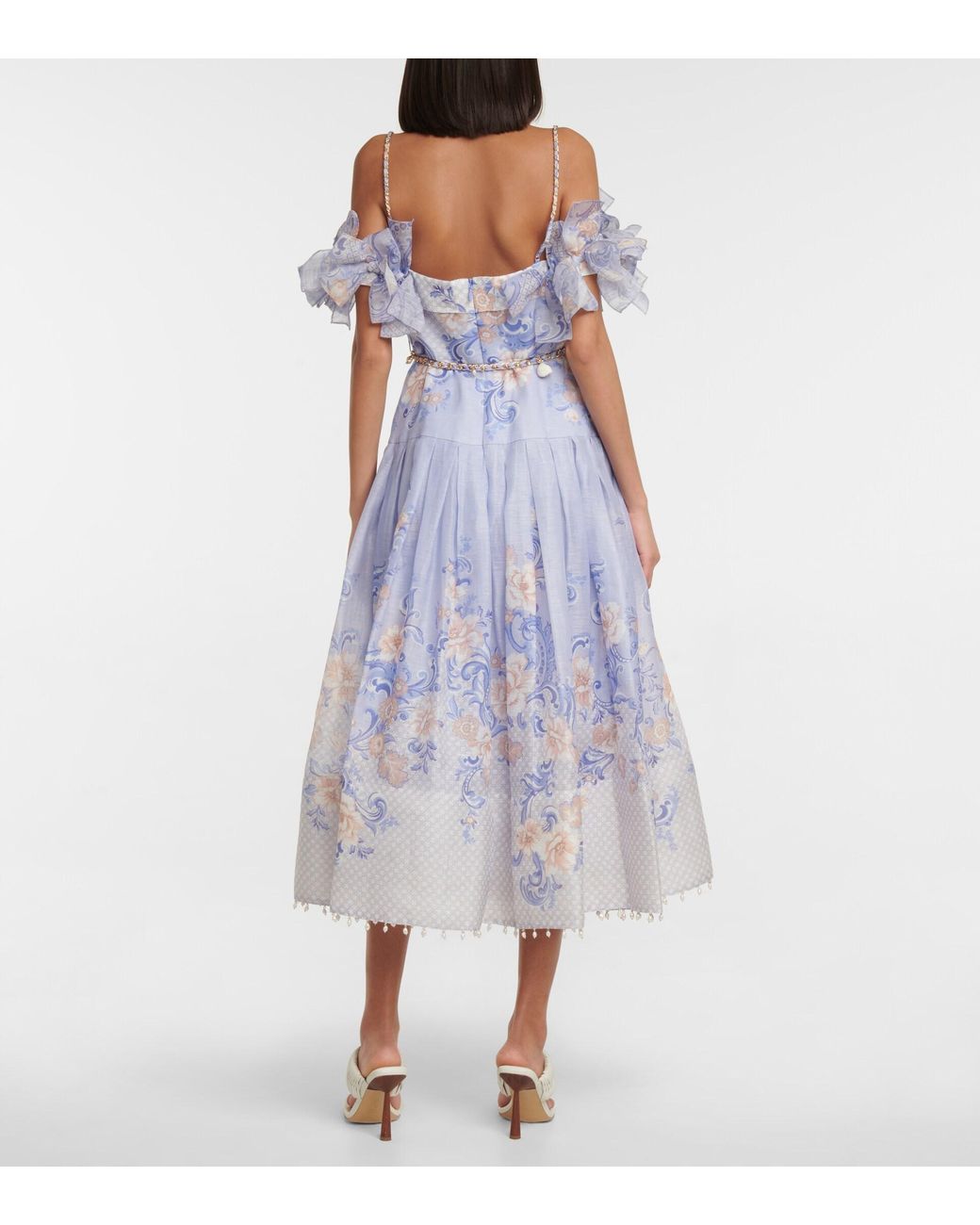 knee length dresses for ladies Zimmermann Postcard Midi Dress Ivory (For Hire) – EKOLUV main image 1