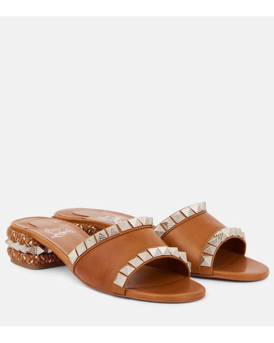 Christian Louboutin Brown Pyramule 30 Spiked Leather Mules