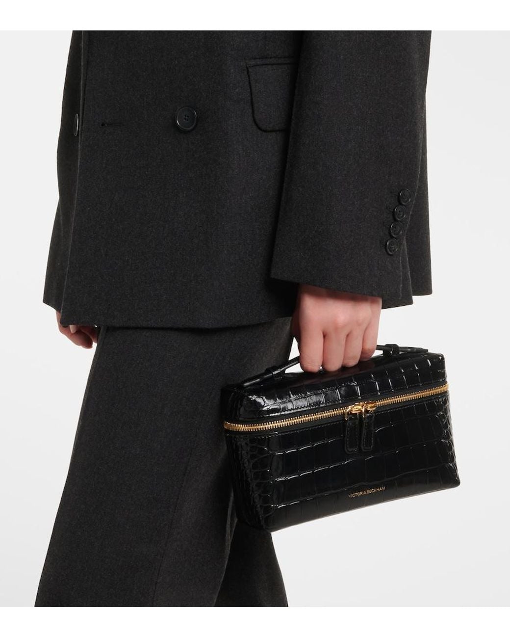 Victoria Beckham Black Vanity Croc-Effect Leather Vanity Bag