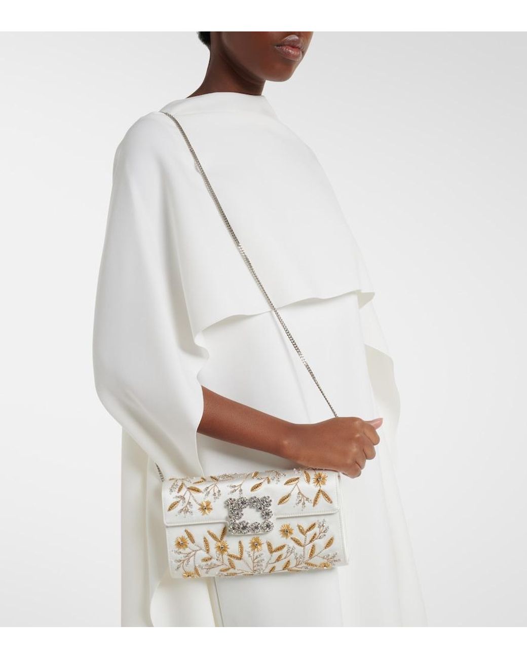 Roger Vivier Metallic Efflorescence Embellished Satin Clutch