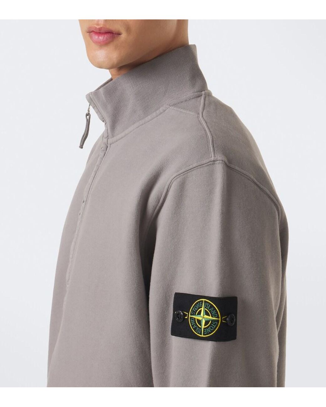 Stone Island Gray Compass Cotton Fleece Sweatshirt for men