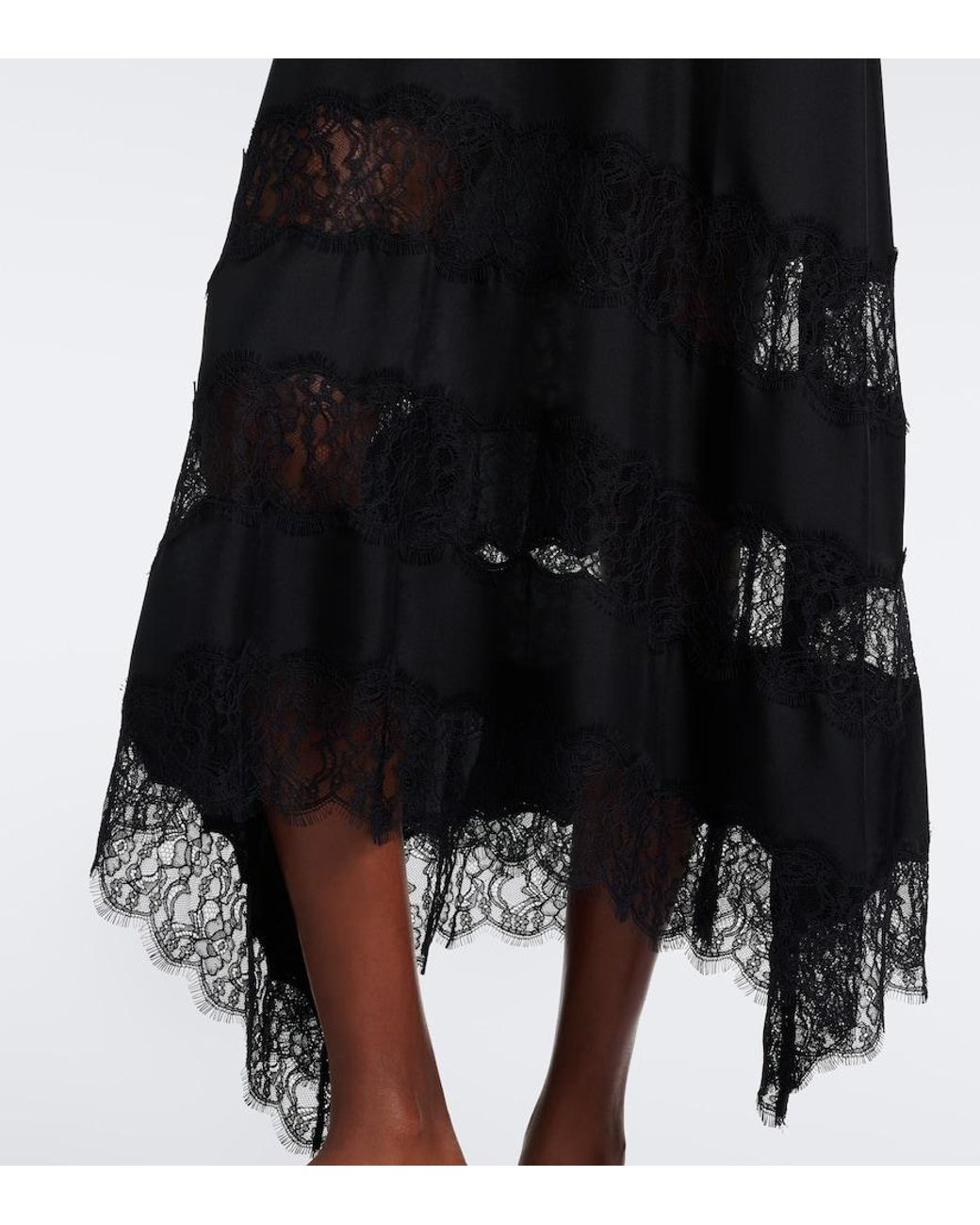 Ulla Johnson Black Coco Lace-Trimmed Silk Twill Midi Dress