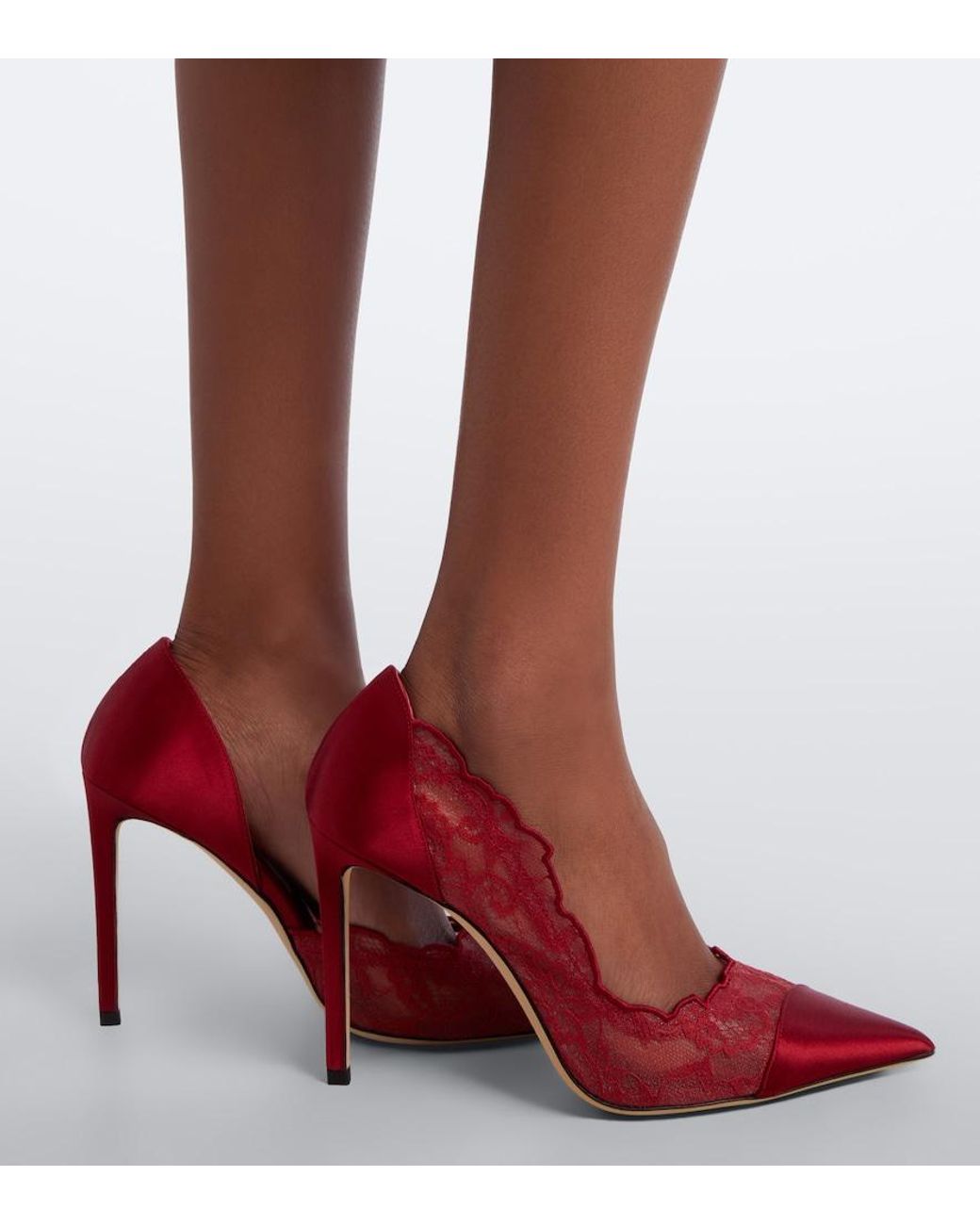 Jimmy Choo Red Brigitte Lace-Trimmed Satin Pumps