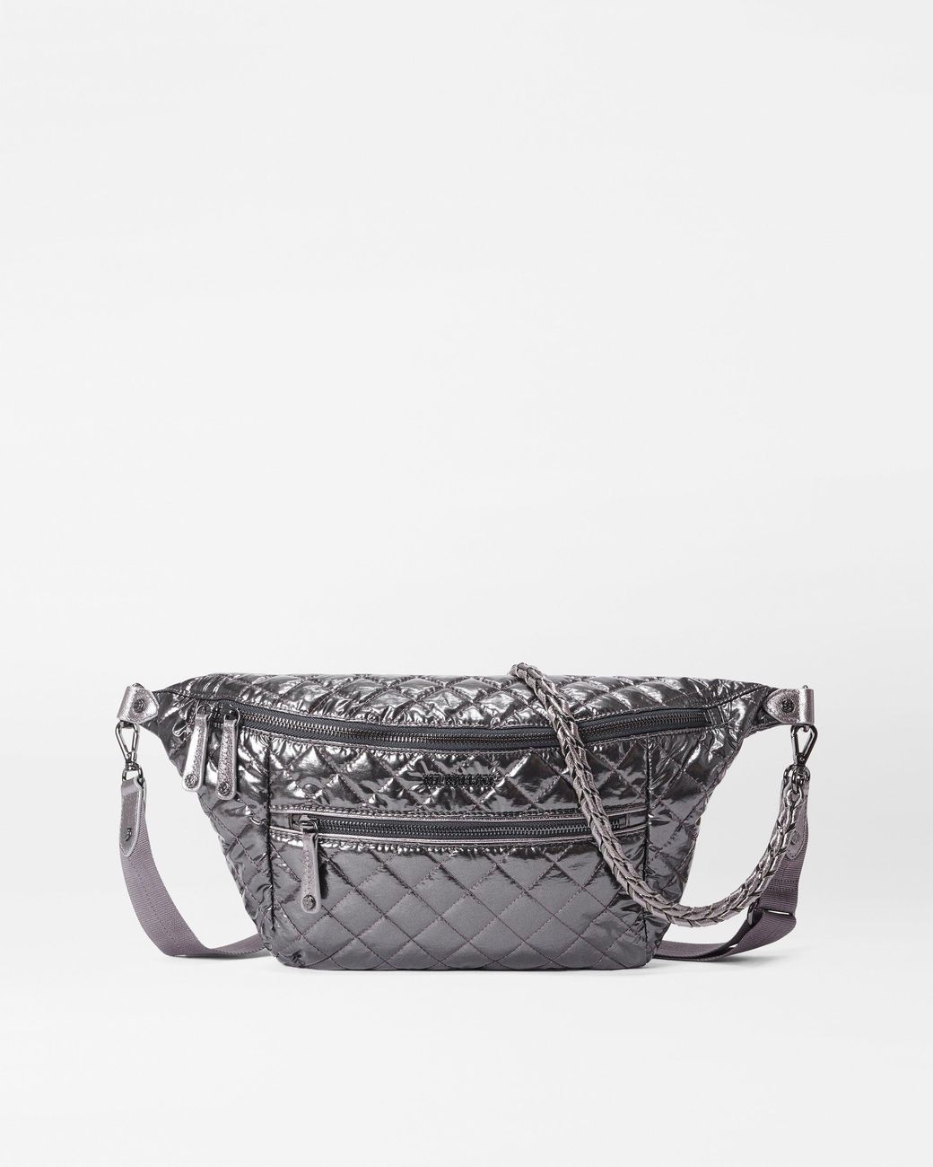 MZ Wallace Anthracite Metallic Crosby Crossbody Sling Bag in Gray | Lyst