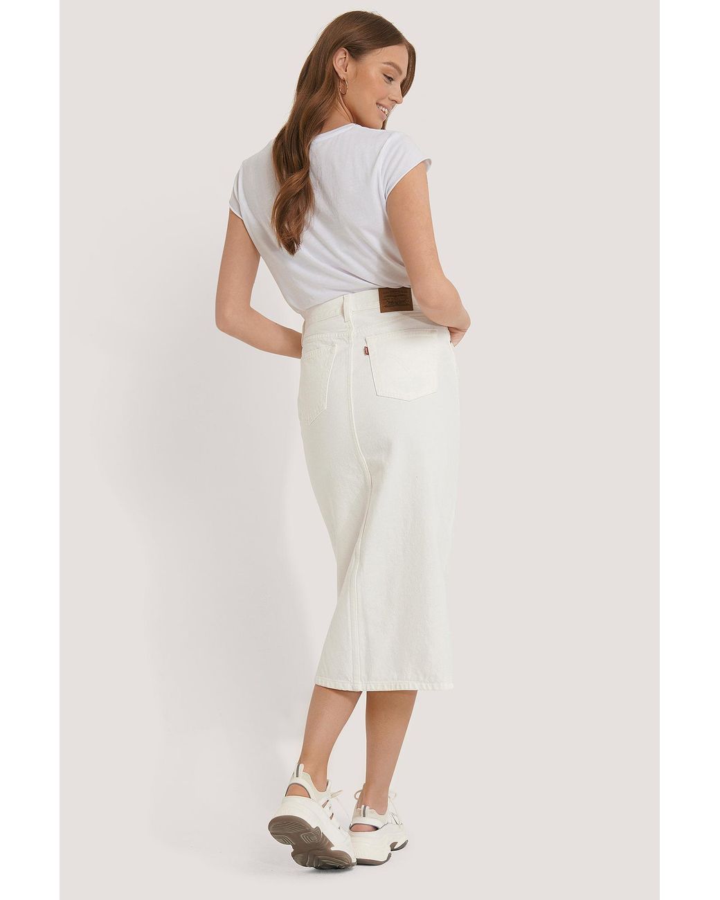 Levi's Denim White Button Front Midi Skirt | Lyst