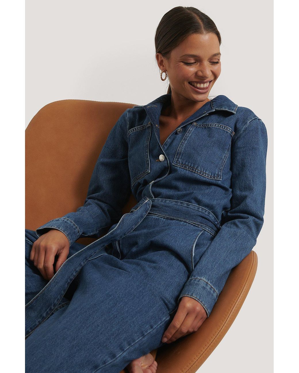 waist belt denim jumpsuit