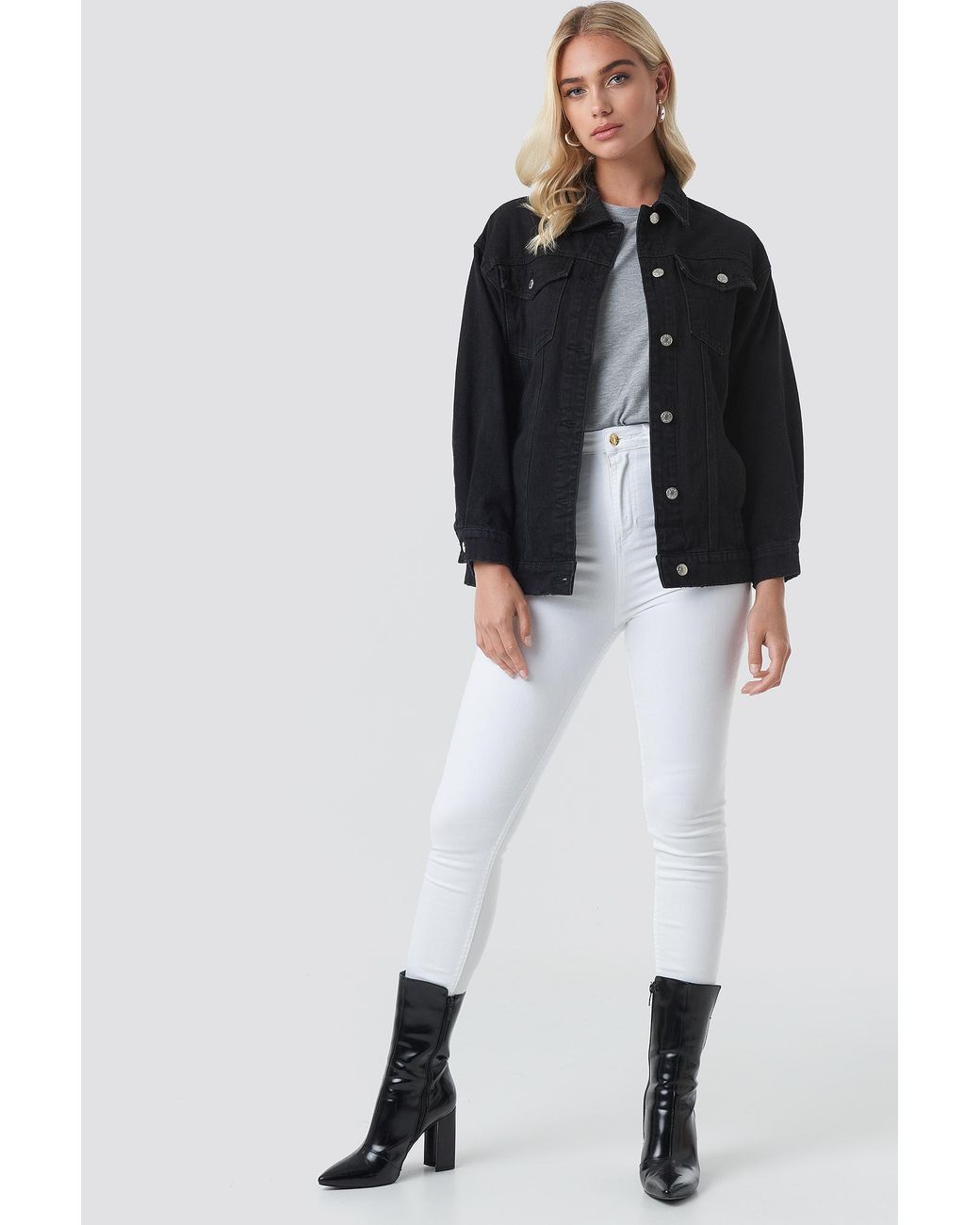 NA-KD Belted Denim Jacket Black | Lyst