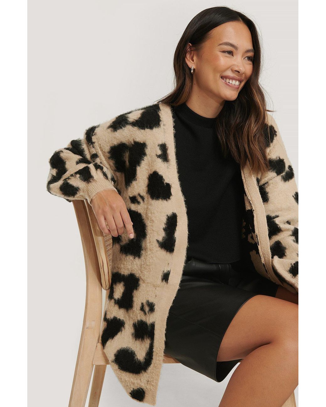 NA-KD Synthetic Leopard Leo Knitted Oversized Brushed Cardigan | Lyst