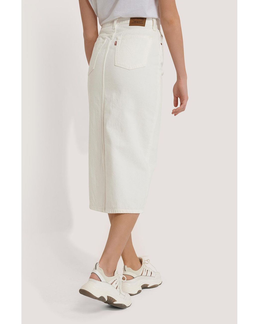 Levi's Denim White Button Front Midi Skirt | Lyst