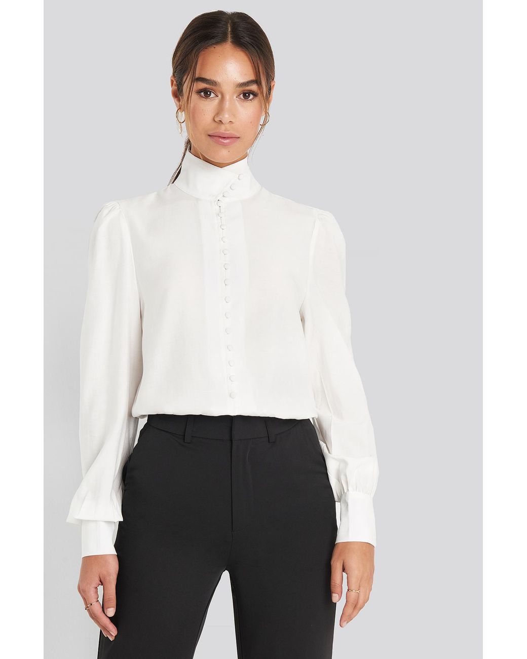 high collar button up