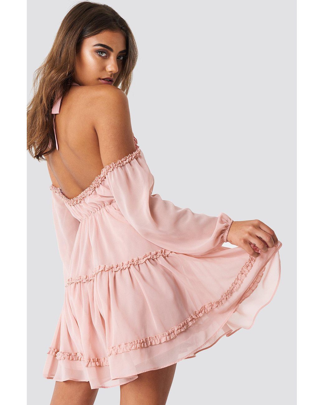 NA-KD Halterneck Off Shoulder Dress in Pink | Lyst