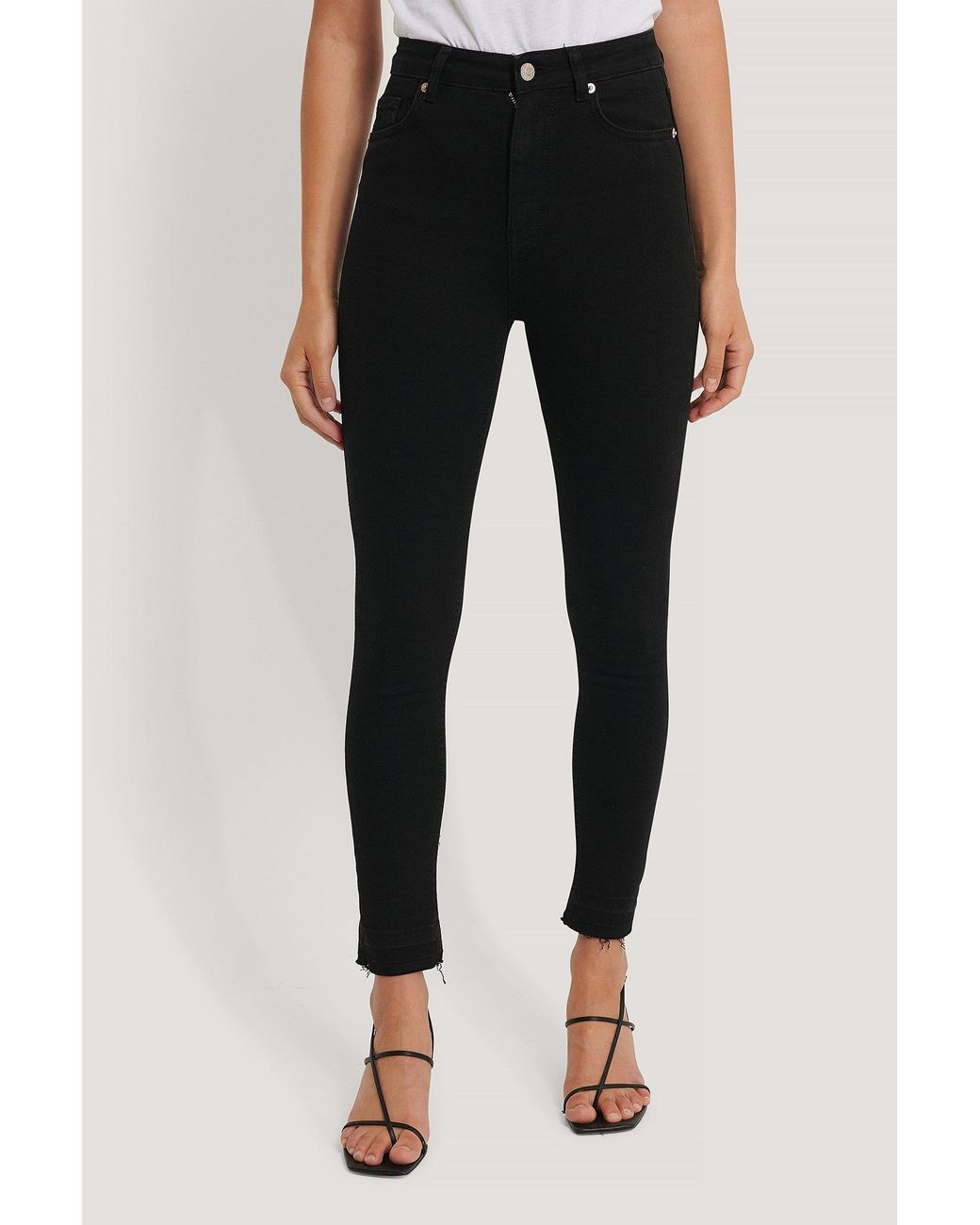 skinny high waist open hem jeans