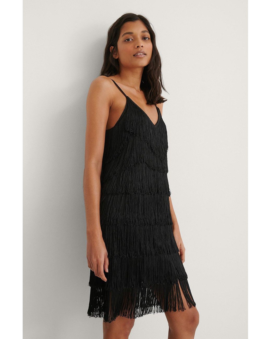black fringe gown