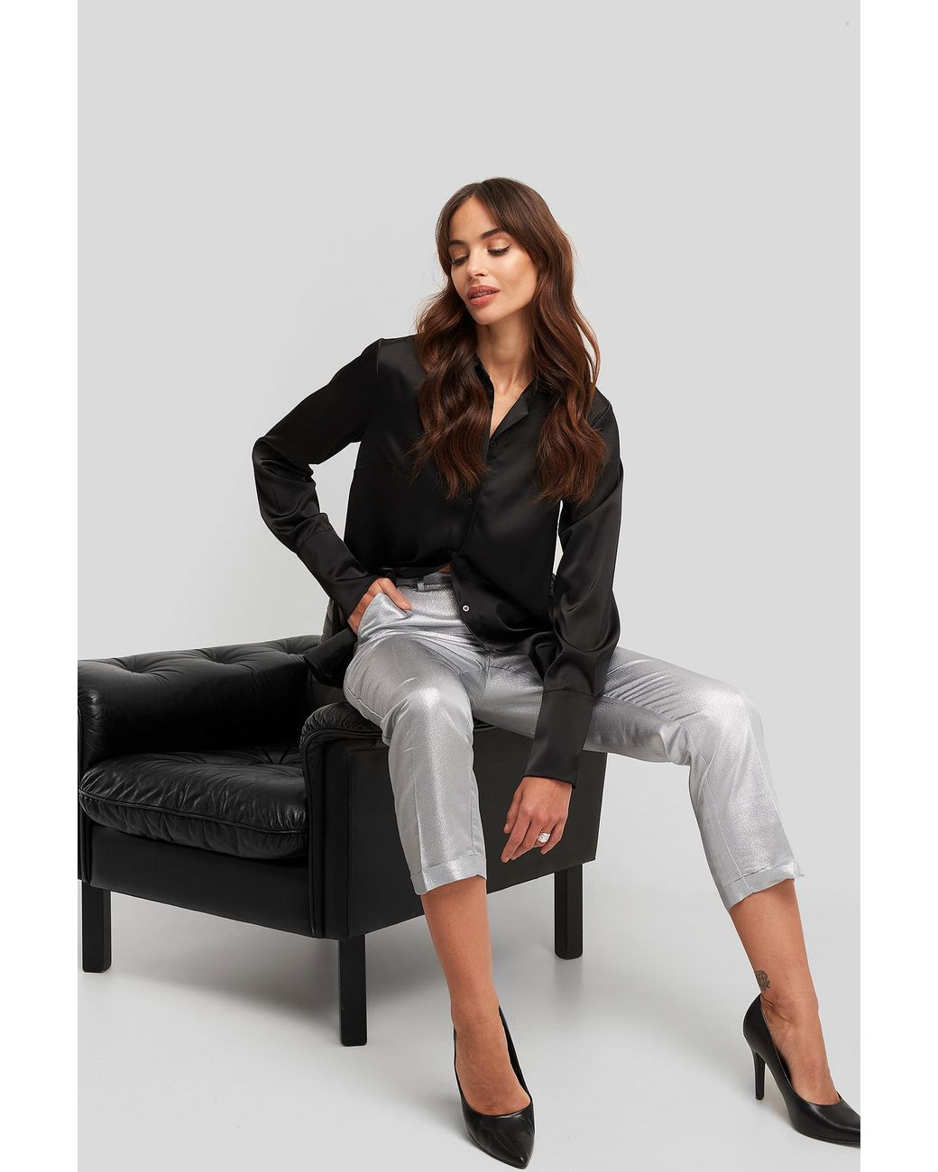 Silver Glitter Cigarette Pant 