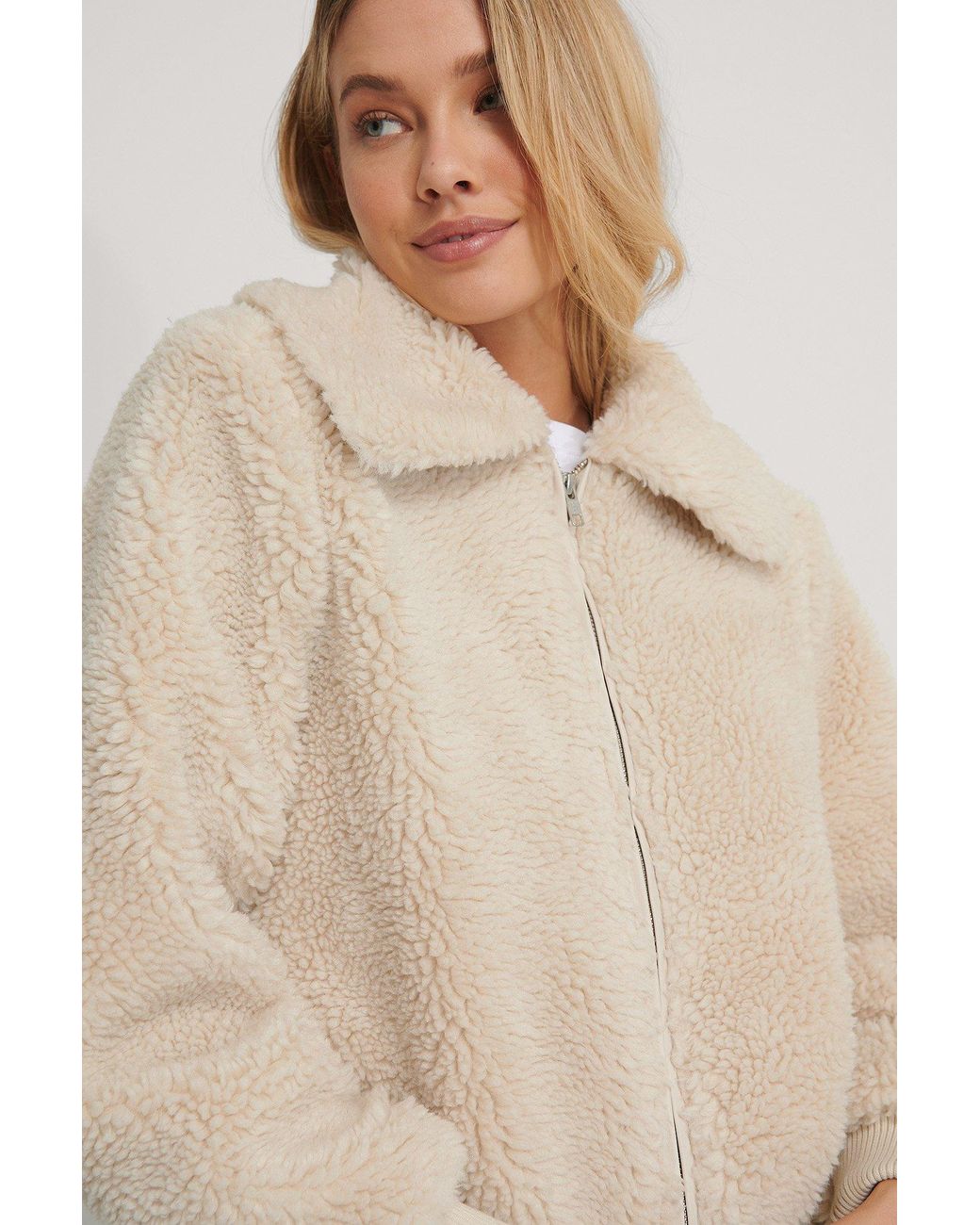 cropped teddy jacket white