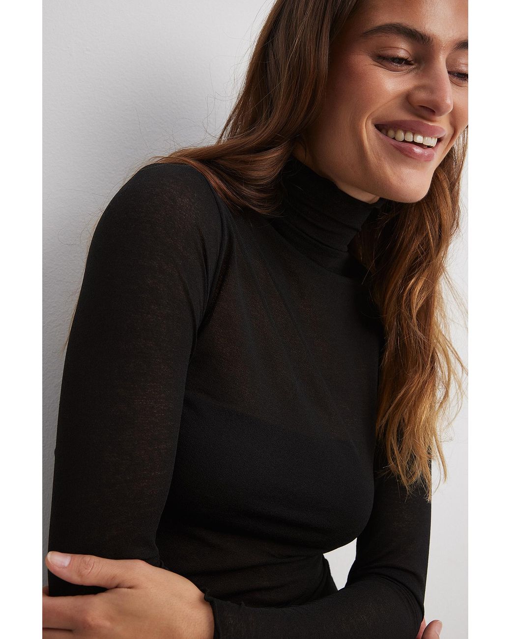 NA-KD Sheer Long Sleeve Top in Black | Lyst UK