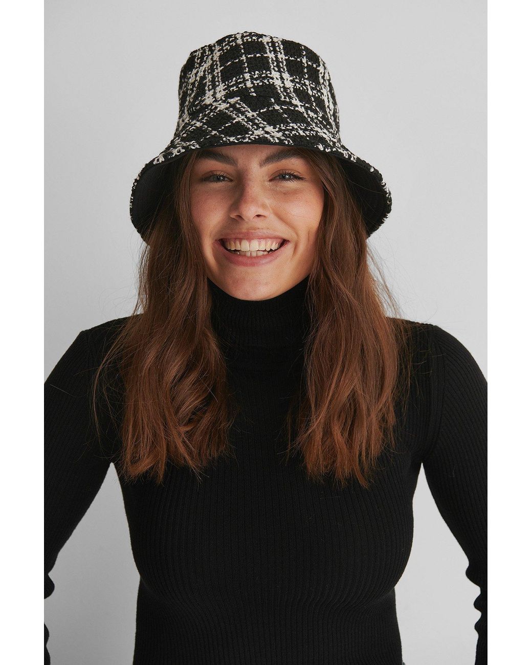 NA-KD Multicolor Checkered Tweed Bucket Hat in Black/White (Black) - Lyst