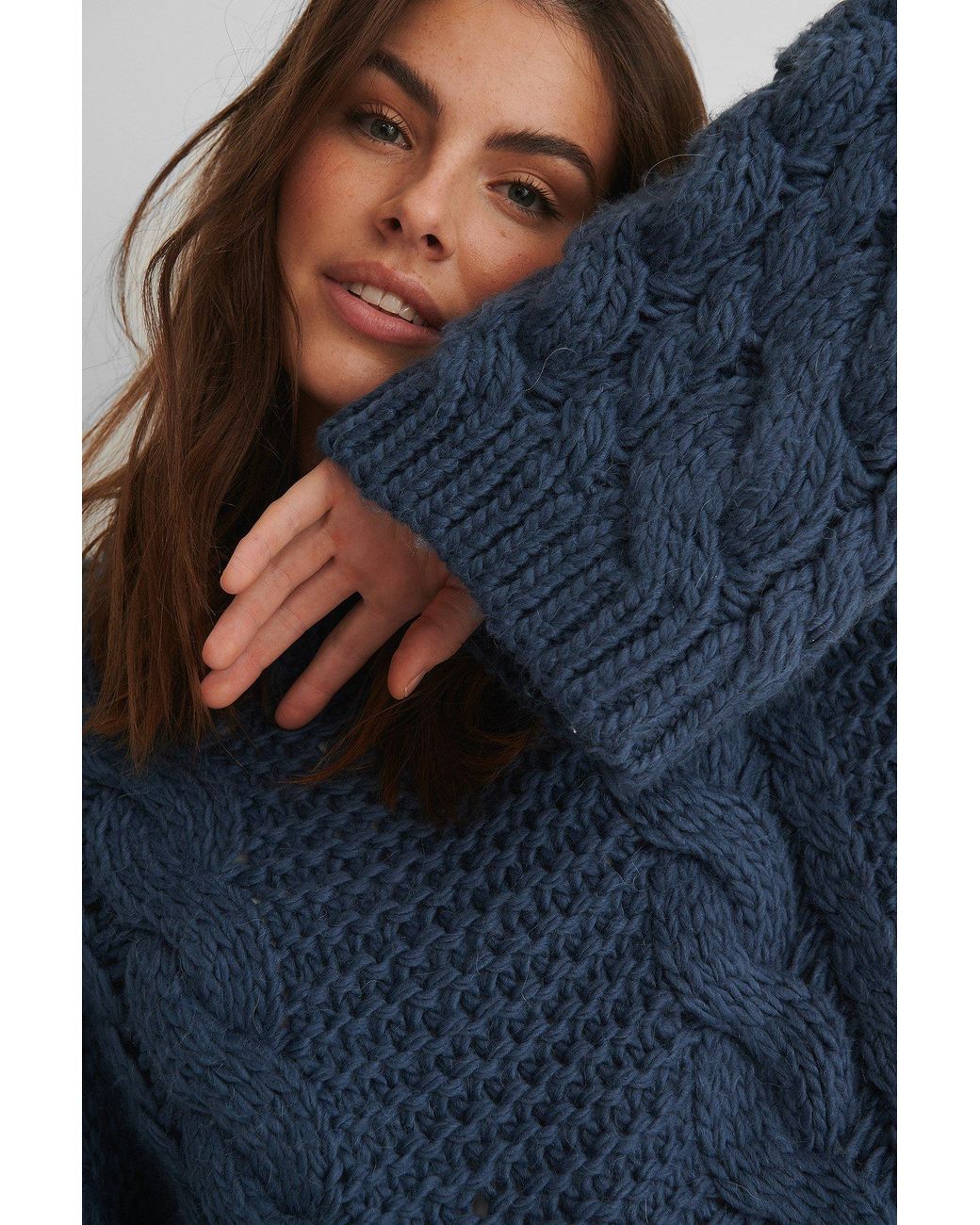NA-KD Blue Chunky Cable Knitted Sweater 
