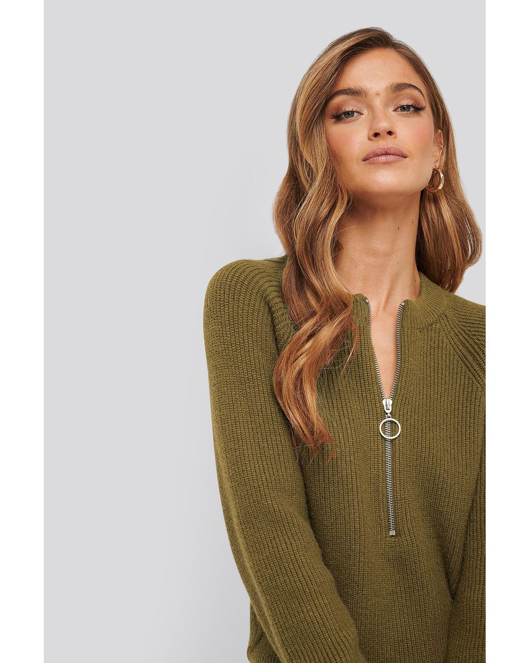 zipper front knitted sweater