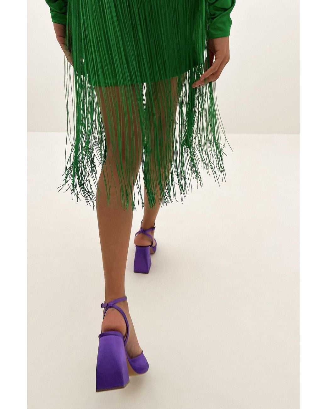 NA-KD Purple Satin Chubby Retro Heels 
