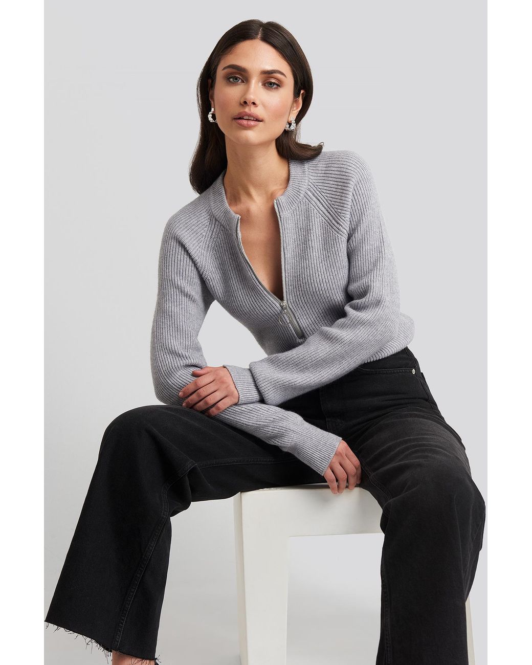 zipper front knitted sweater