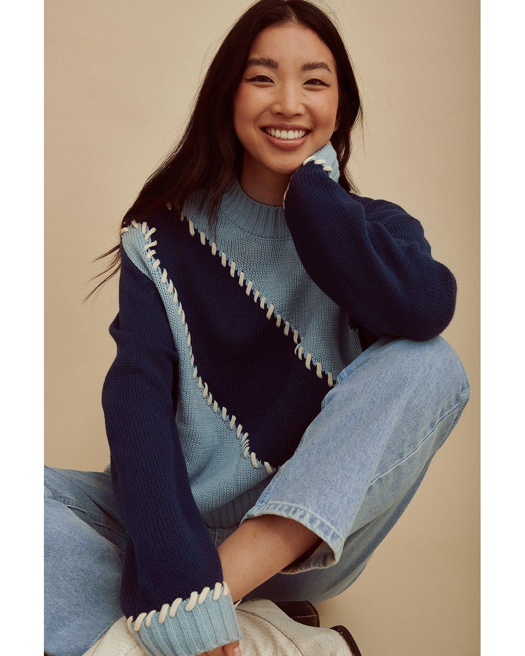 NA-KD Blue Recycled Multicolored Knitted Sweater | Lyst UK