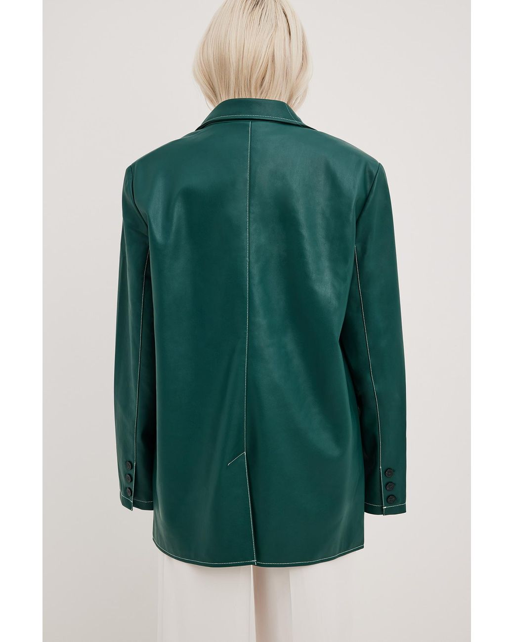 Contrast Stitching PU Jacket Green