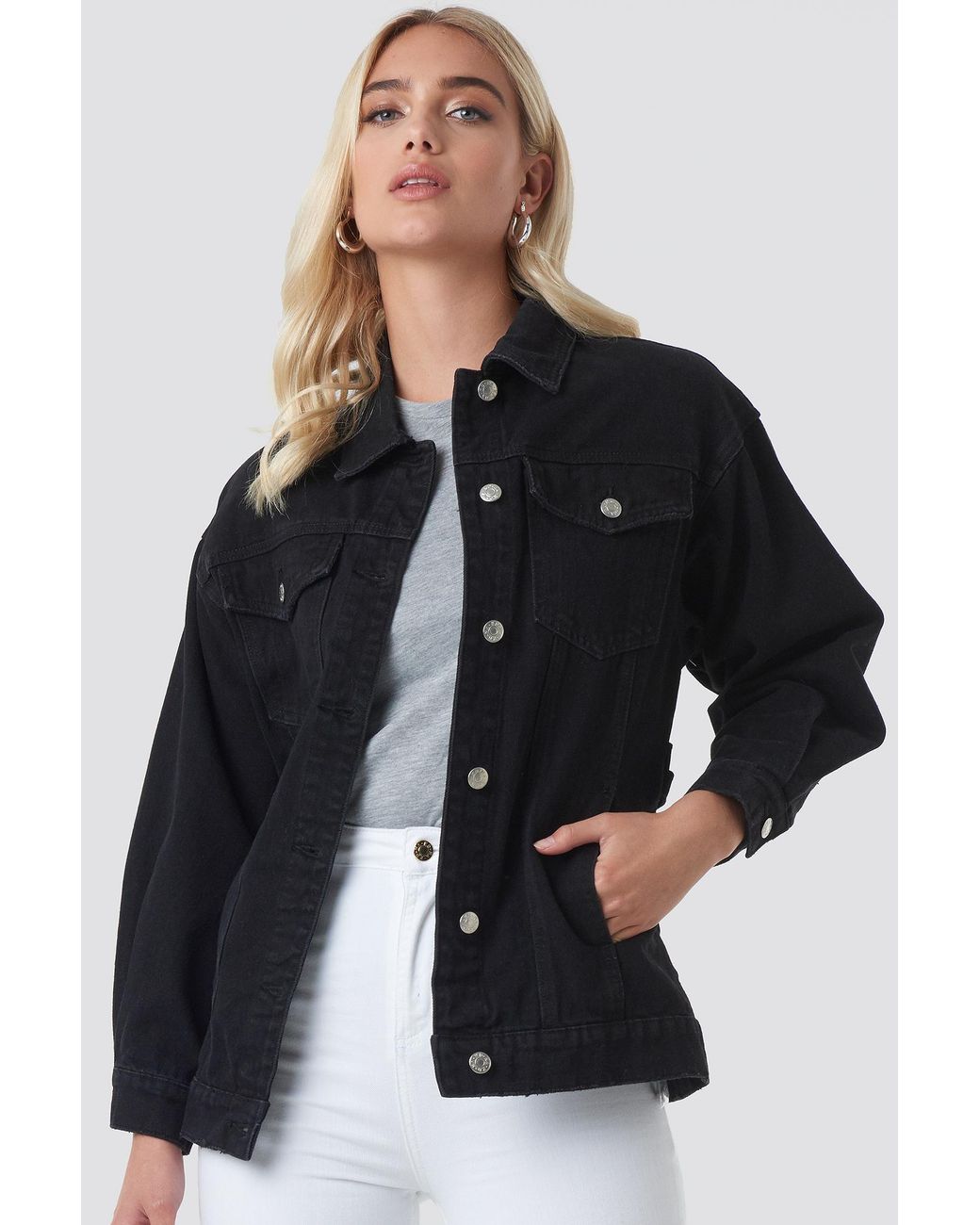 NA-KD Belted Denim Jacket Black | Lyst