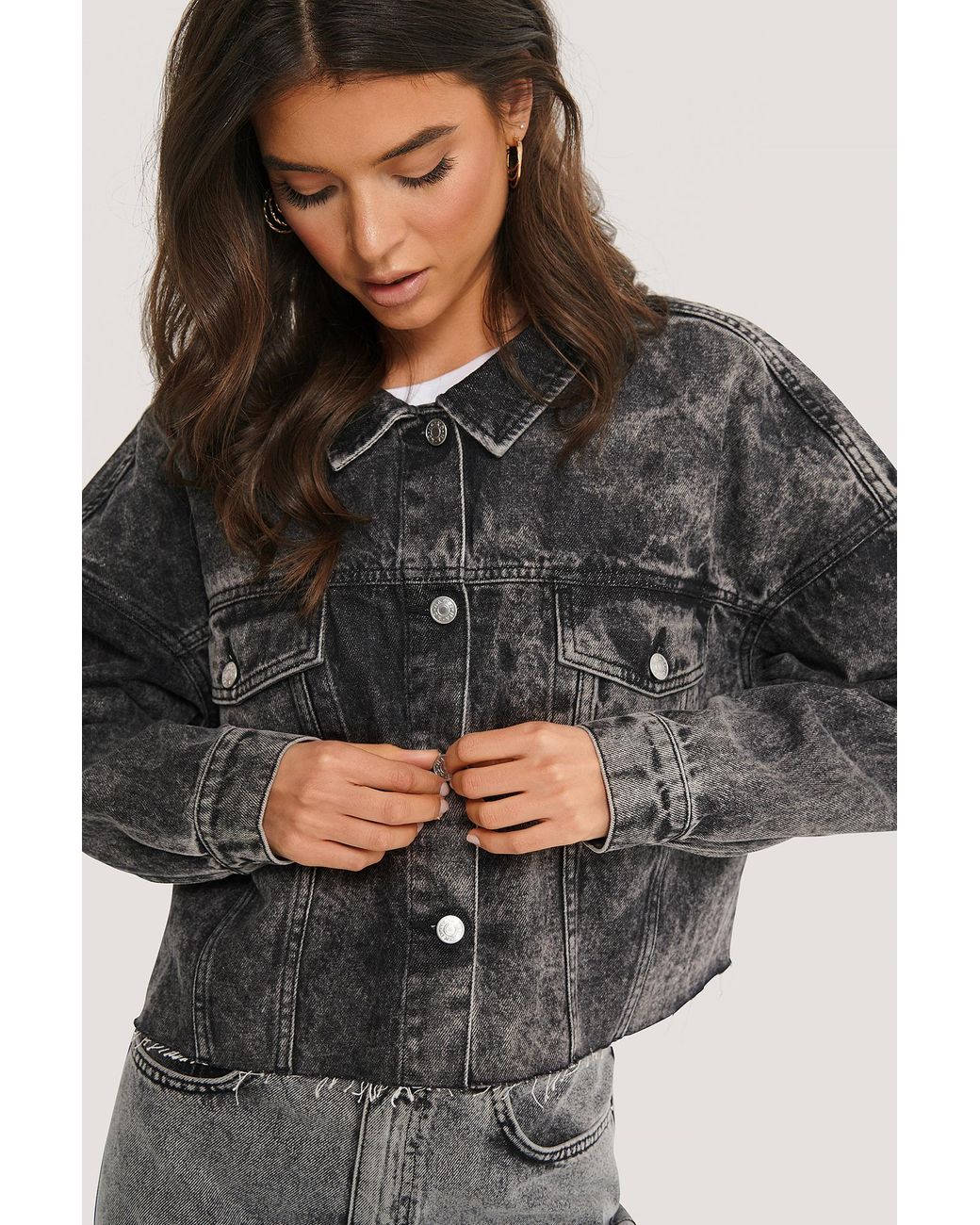 black oversized crop denim jacket