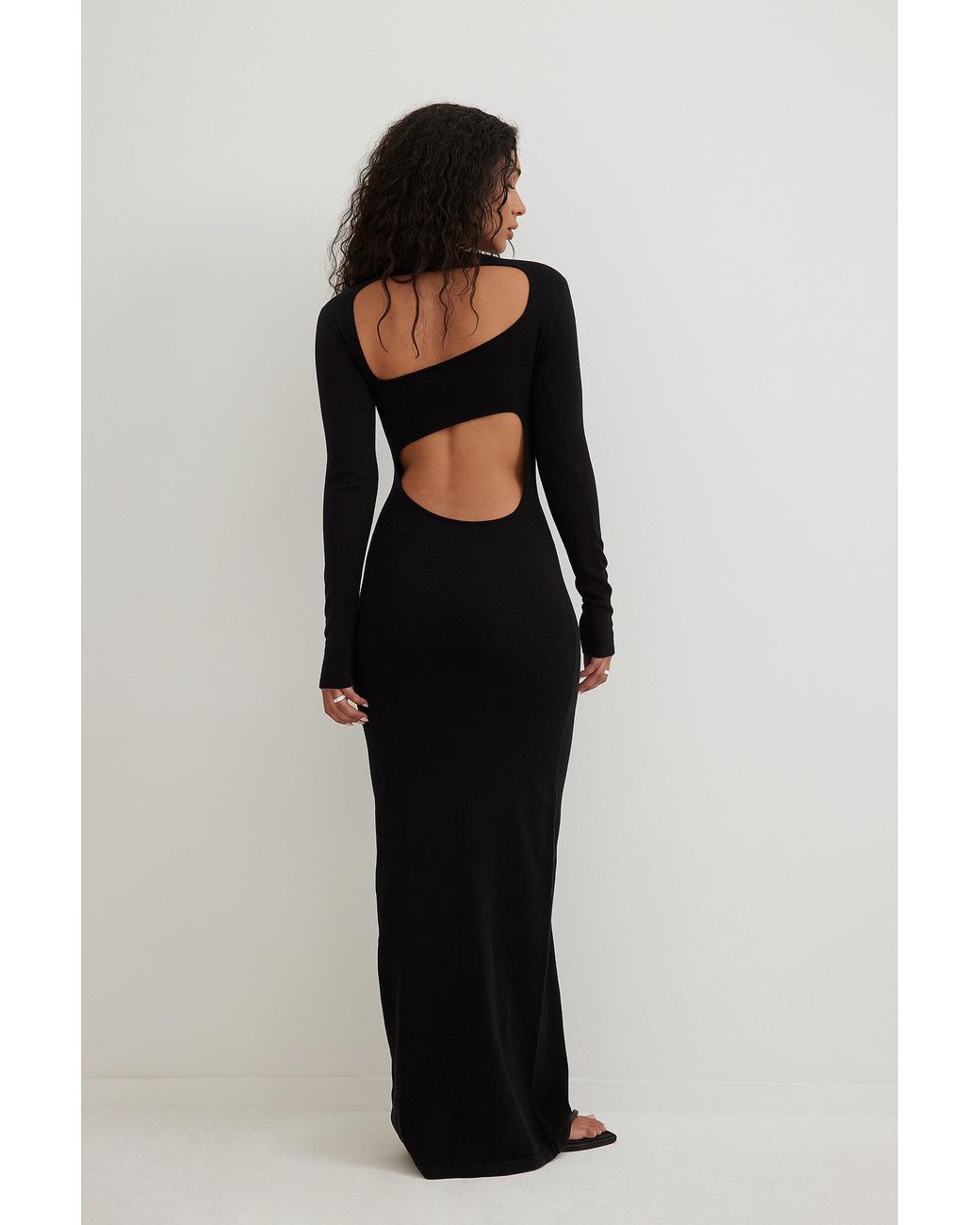 NA-KD Open Back Knitted Long Dress in Black | Lyst