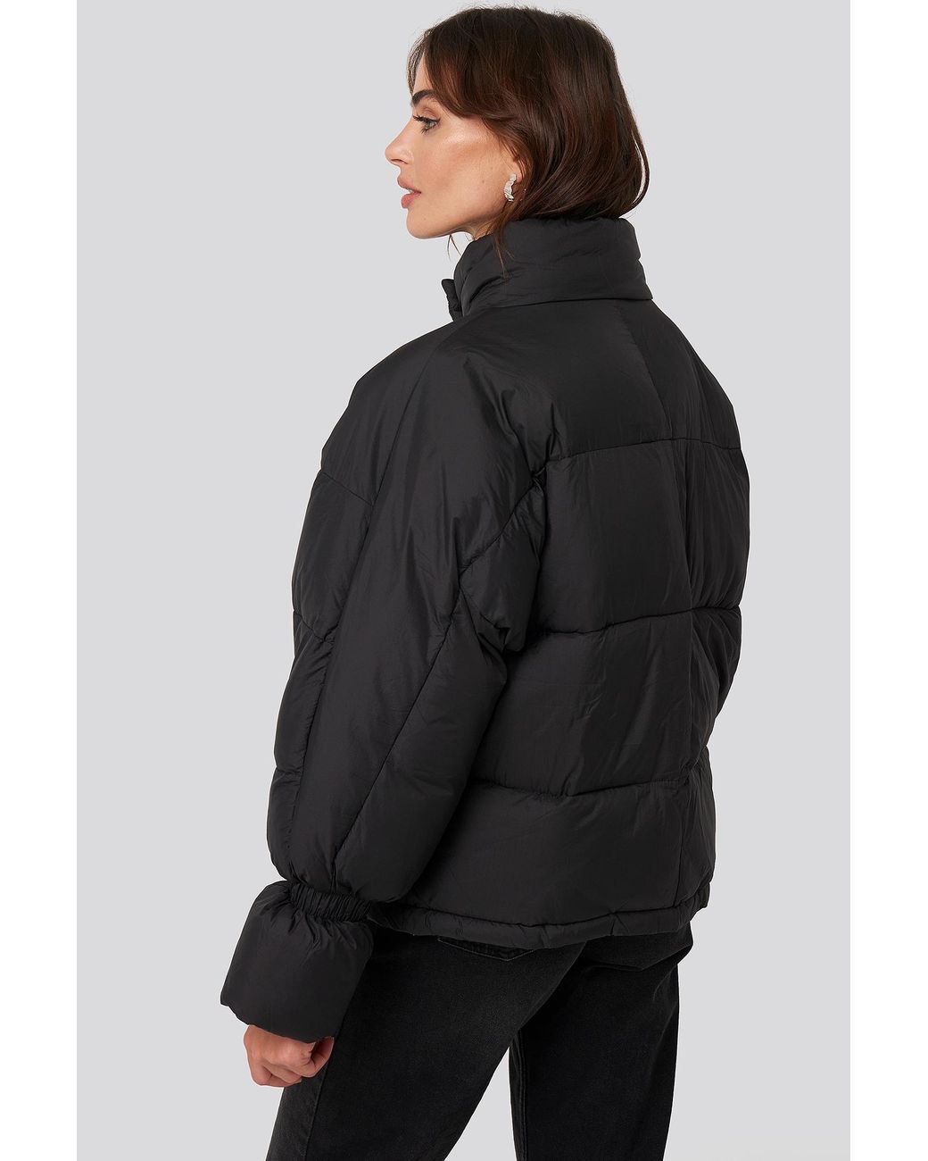 NA-KD Synthetic Black Elastic Detail Puffer Jacket - Lyst