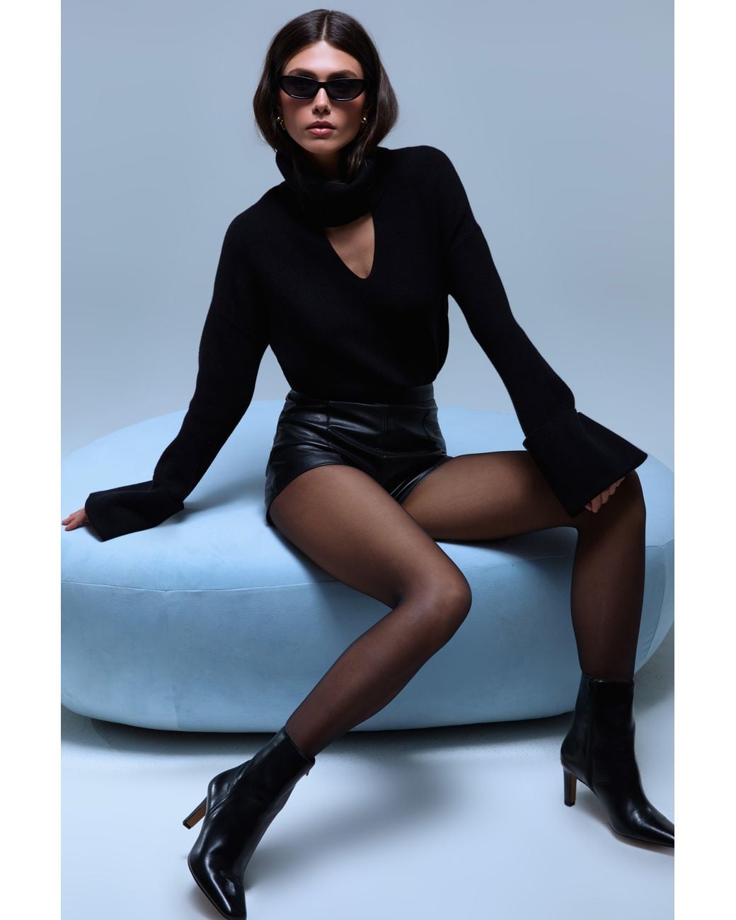 TOP Blue Nadine Merabi Amber Knit Bodysuit