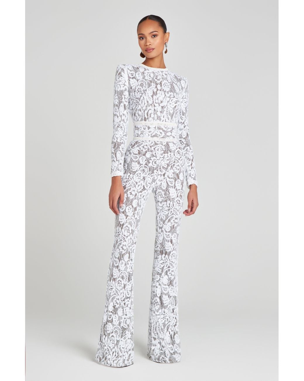 Nadine Merabi White Bella Dark Nude Jumpsuit