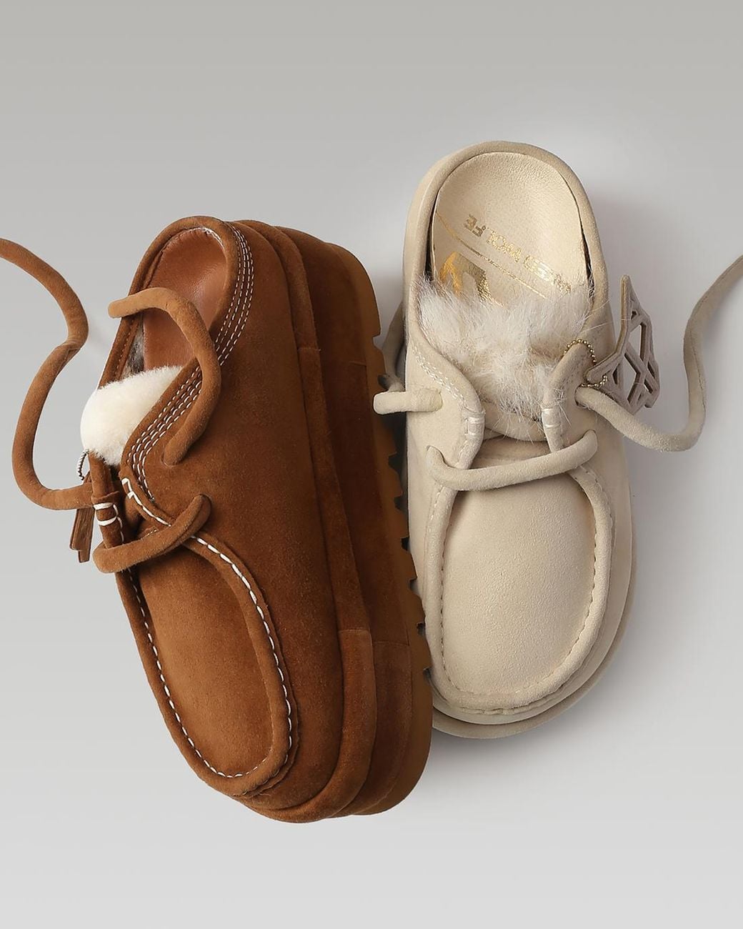 Naked Wolfe Natural Suede Shearling Slip-On Sneakers