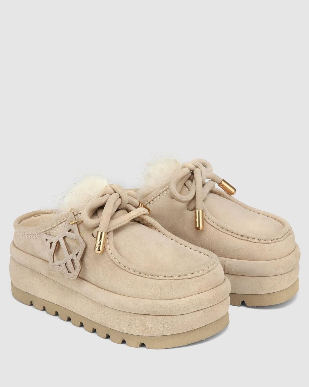 Naked Wolfe Natural Suede Shearling Slip-On Sneakers