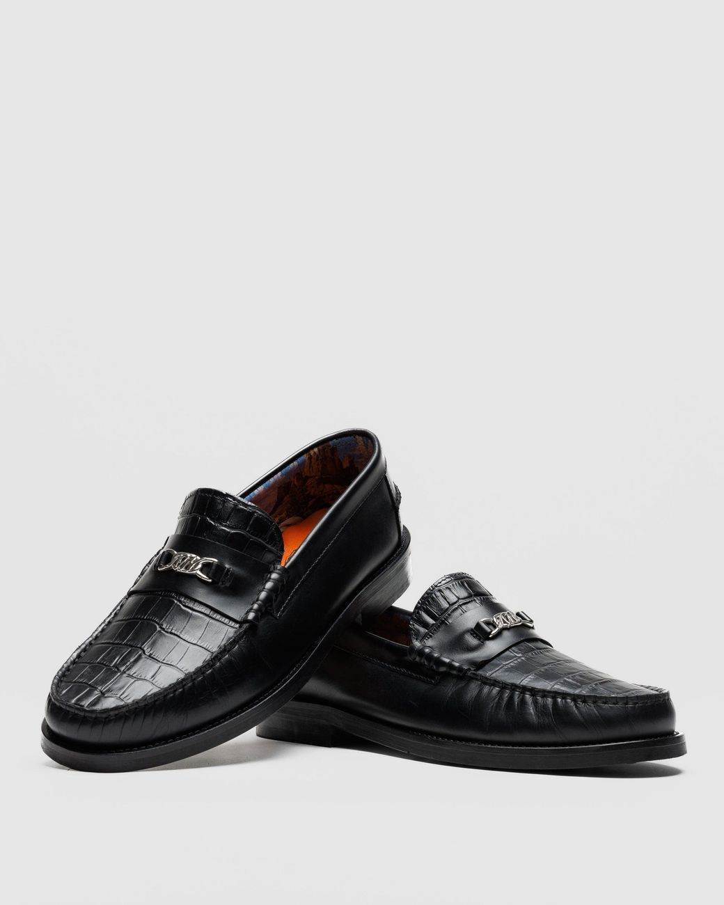 Naked Wolfe Black Croc-Embossed Leather Loafers
