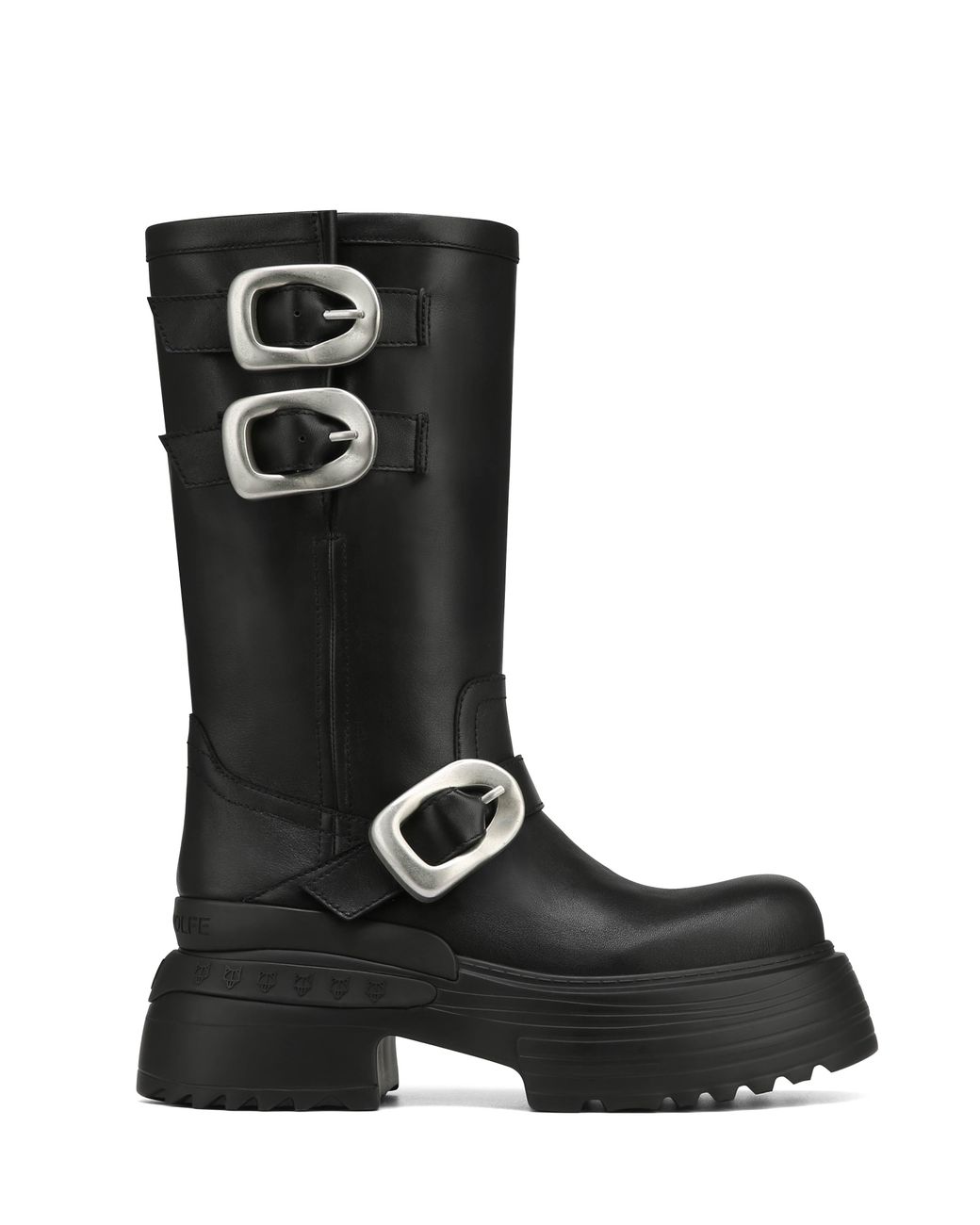 Naked Wolfe Buckle Leather Ankle Boots with Straps in Black