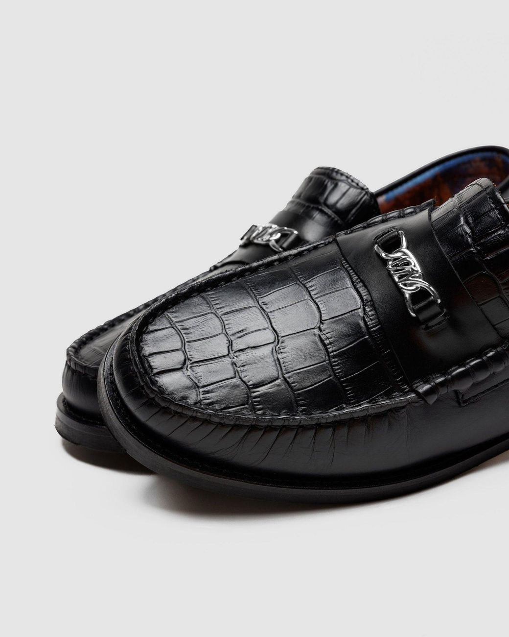 Naked Wolfe Black Croc-Embossed Leather Loafers