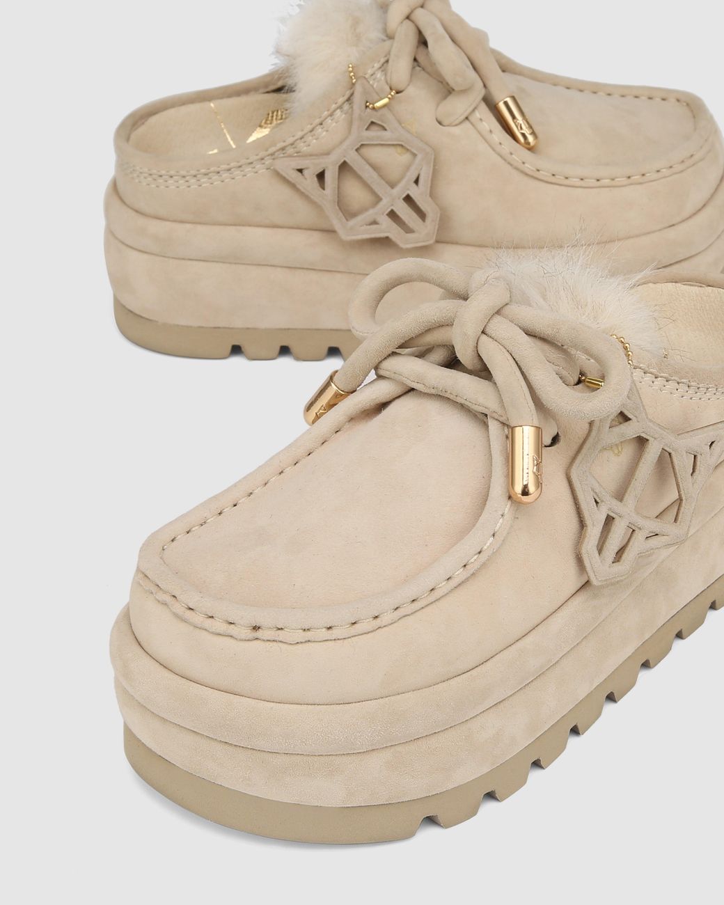 Naked Wolfe Natural Suede Shearling Slip-On Sneakers