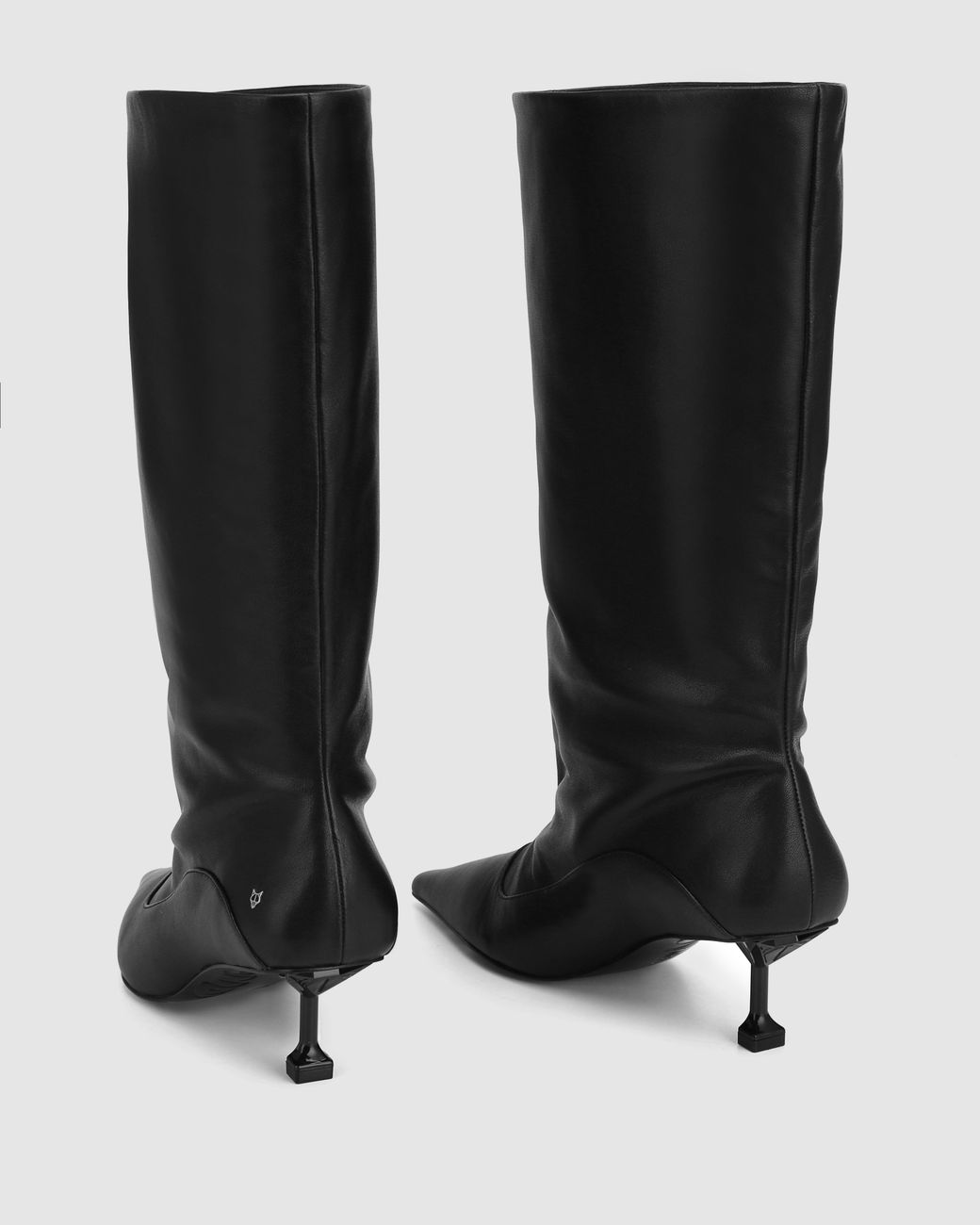 Naked Wolfe Black Pointed Toe Leather Mid-Calf Boots