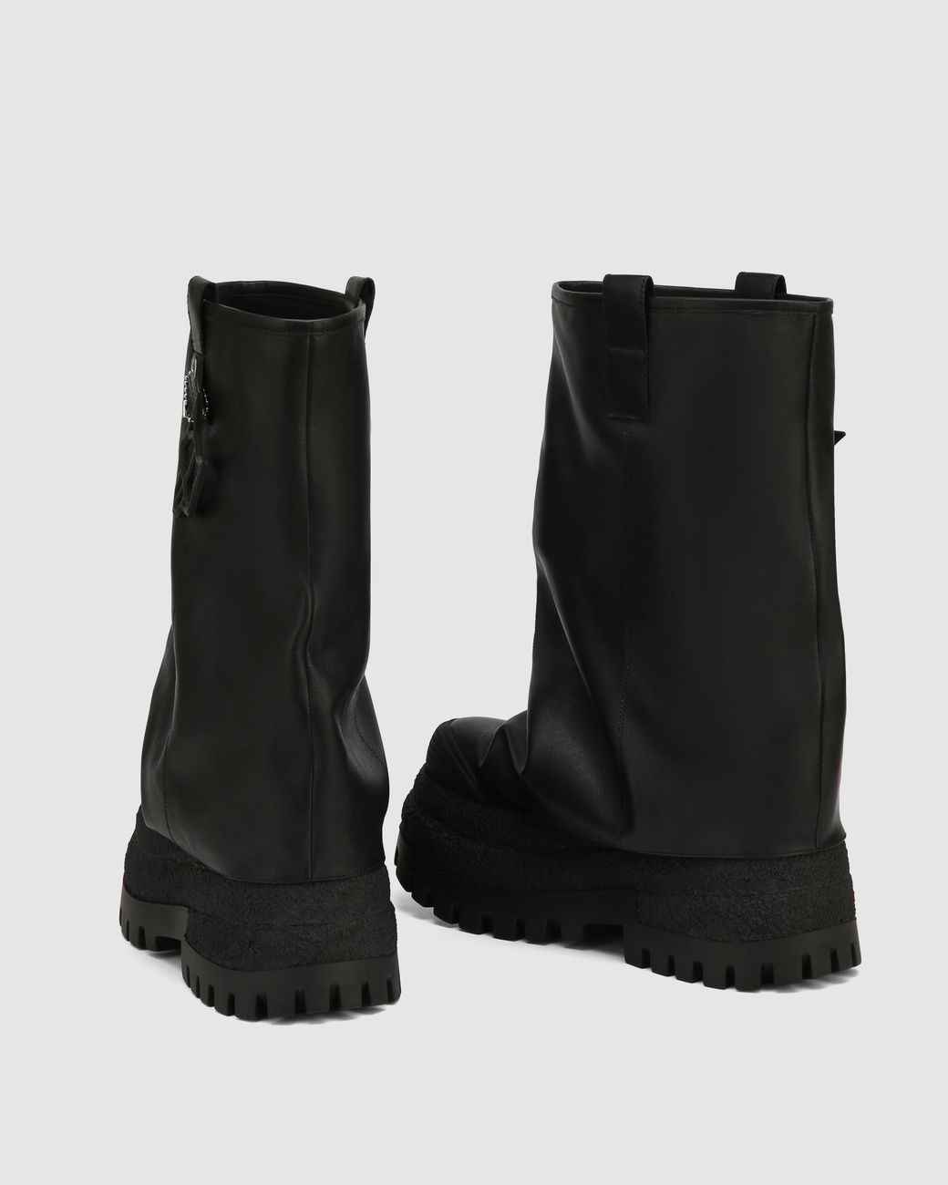 Naked Wolfe Black Asymmetric Toe Leather Chunky Boots