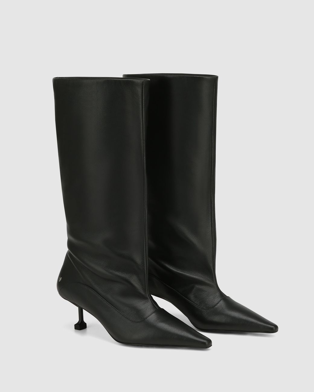 Naked Wolfe Black Pointed Toe Leather Mid-Calf Boots