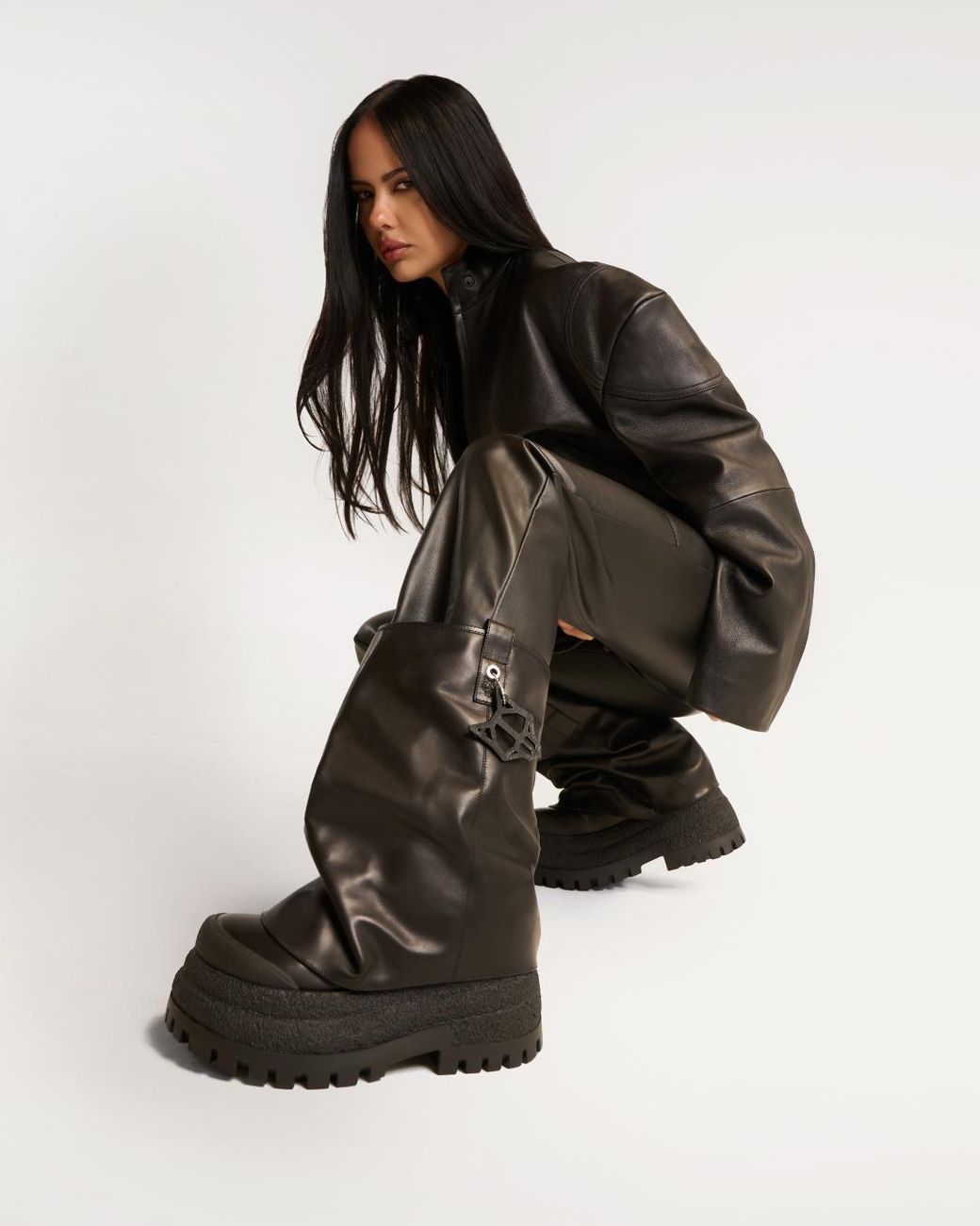Naked Wolfe Black Asymmetric Toe Leather Chunky Boots