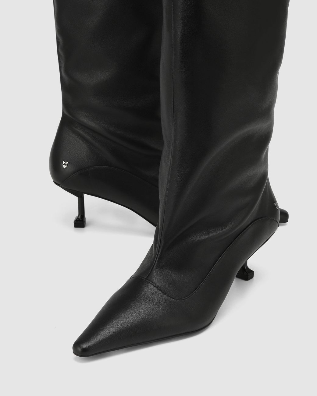 Naked Wolfe Black Pointed Toe Leather Mid-Calf Boots